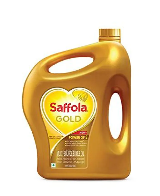 Saffola Refined Cooking oil - Blended Rice Bran & Sunflower oil - Helps Keeps Heart Healthy, 5 L Jar-1.webp